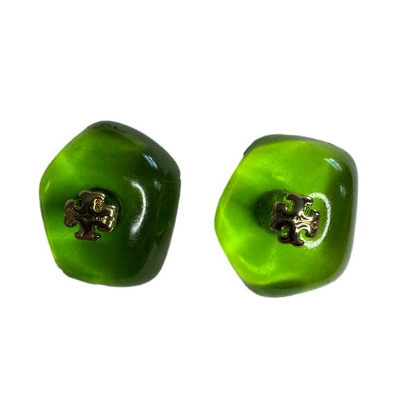 Tory Burch Jewelry - 💖 Tory Burch New Green Resin Logo Stud Earrings Gold Toned